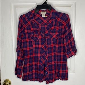 Red and blue plaid button down